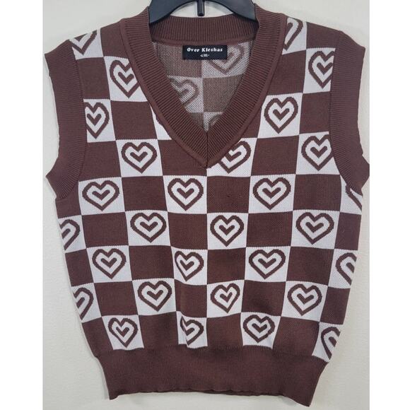 Over Kleshas Sweaters - Retro Sweater Womens Large/X-Large V-Neck Heart 70's Retro Hippie Sweater Vest